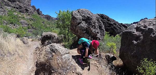  PISS PISS TRAVEL - Young girl tourist peeing in the mountains Gran Canaria. Public Canarias